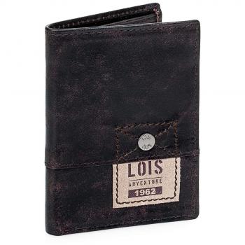 Lois - 12518 Cartera Monedero Billetero Tarjetero Hombre de Piel. Portamonedas Interior con Cremallera. 6 Compartimentos Tarjetas y documentación. 2 para Billetes, Color Marron