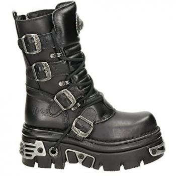 New Rock 373-S4 Unisex Black Leather Mid-Calf Boots EU45