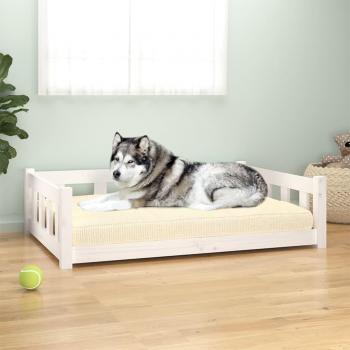 Cama para perros de madera maciza de pino blanco 105,5x75,5x28 cm color natural y blanco