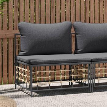 vidaXL Dark Grey Poly Rattan Garden Middle Sofa with Cushions