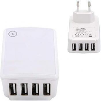 Muvit Transformador 4 USB 5A 25W Carga Inteligente Blanco