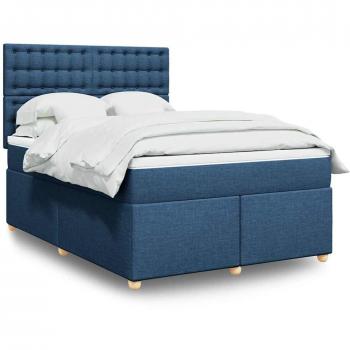Cama Box Spring con Colchón de Tela Azul 140x190 cm