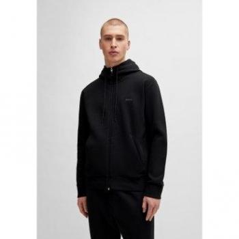 Boss Green Saggy Men's Stretch Cotton Zip-Up Hoodie with Logo Print - Black - Size Large