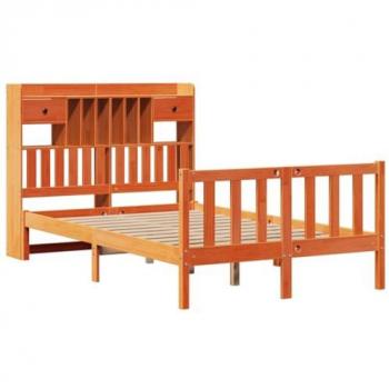 Cama con Estantería de Madera Maciza sin Colchón, 120x200 cm, Color Marrón Wax