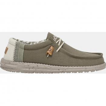 HeyDude Eco-Friendly Laced Shoes for Men - Wally Linen Natural Green
