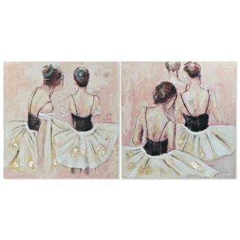 Cuadro DKD Home Decor Dancers 100 x 3,5 x 100 cm Bailarina Ballet Romántico (2 Unidades)