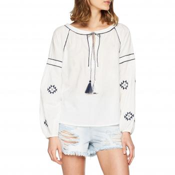 Vila Clothes Visamana Tassel L/s Top, Camisa Manga Larga para Mujer, Blanco