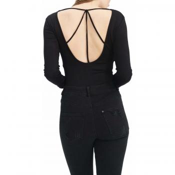 trueprodigy Casual Mujer Marca Bodysuite Basico Ropa Retro Vintage Rock Vestir Moda Sexy Sin Tirantes Cuello Redondo Manga Larga Slim Fit Designer Fashion Body Mono, Tamaño:XS, Colores:Black