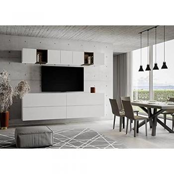 Composición de Pared para Salón A48 Blanco y Nogal L.254 H.173,6 P.39,2