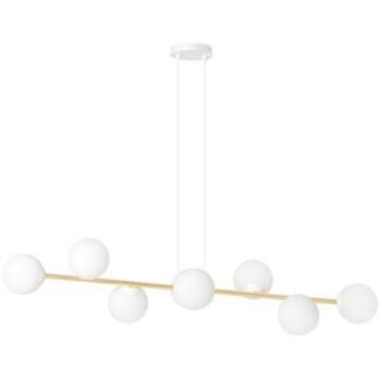 Lámpara de Suspensión Gravity EPIKASA, Acero con recubrimiento de polvo y Vidrio, Blanco y Oro, 140x100x29 cm