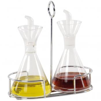 ANDREA HOUSE Set vinagrera y aceitera de Vidrio con Soporte Cromado matraz