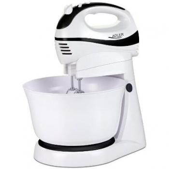 adler AD 4206 Batidora Amasadora para Repostería con Accesorios, Varillas, Bowl Giratorio, 300W, 5 Velocidades, 300 W, 0 Decibelios, Polímero