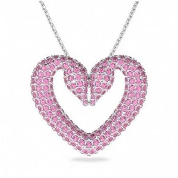 Swarovski Women's Necklaces Una Pendant Heart Medium Pink Rhodium Plated Necklace 5631931 with Pink Crystals, Multicolor, Size: ONE SIZE