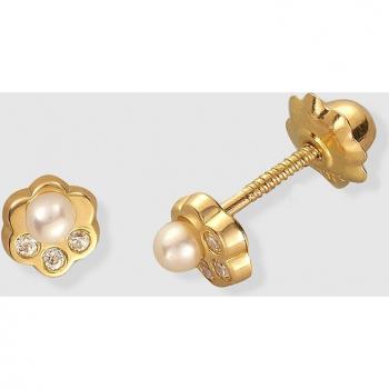 Pendientes de bebé de oro con perla y circonita