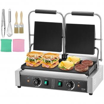 Sandwichera Eléctrica Doble Prensa Comercial en Acero Inoxidable con Control de Temperatura y Placas de Cocción 3600W