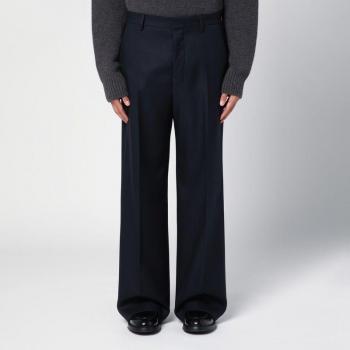 Ami Paris Men's Navy Wide-Leg Wool Trousers in Blue, Size 40