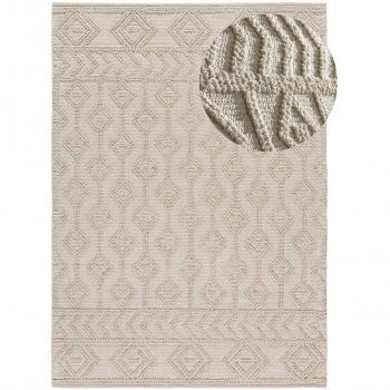 Alfombra Étnica de Algodón Reciclado Hecha a Mano en Crema con Relieve - 120x170 cm
