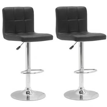 Taburete de Bar Giratorio 360º Confort Regulable en Altura de Piel Sintética con Respaldo y Reposapiés, Acero Cromado (Pack de 2 Unidades Negro)