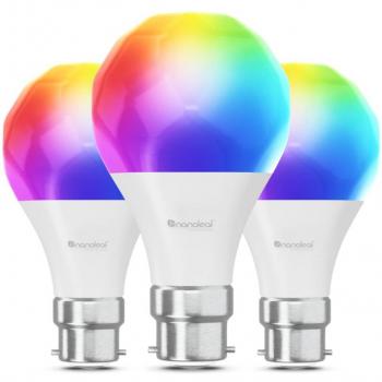 Nanoleaf Essentials A60 B22 3-Pack Smart LED Bulb RGBW 9W Dimmable with Thread and Bluetooth Compatibility