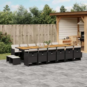 Set de Muebles de Jardín 17 Piezas con Cojines en Ratán Sintético Negro