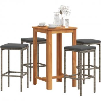 5 Piece Grey Acacia Wood and Poly Rattan Garden Bar Set