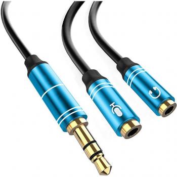 DAM Splitter conversor de doble minijack hembra (micrófono y altavoz) a minijack macho, medidas: 33x0x1cm, permite utilizar auriculares de PC con micro en smartphone y tablet