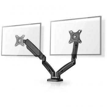Soporte de Monitor de Escritorio Nedis con Muelle a Gas para 2 Pantallas de 15 a 32 - Compatible con VESA 75x75 y 100x100 - Movimiento Completo - Color Negro