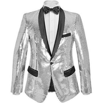 vidaXL Chaqueta de Lentejuelas para Esmoquin Hombre Color Plateado Talla 46
