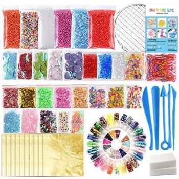 FEPITO 84 Paquete SlimeSupplies kit que incluye espuma bolas, bolas pecera, red, Shell, esponja Cubo, rebanadas, de la goma, hoja de oro de imitación, de papel de azúcar, confeti