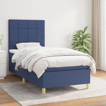 Cama box spring con colchón tela azul 90x190 cm Azul