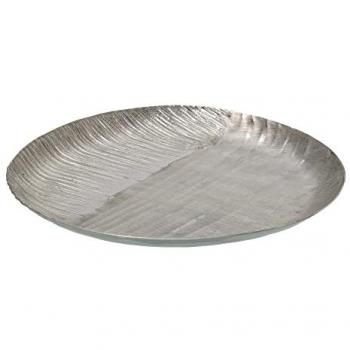 Centro de Mesa Redondo Estriado de Aluminio Plateado 34,5 x 34,5 x 3 cm