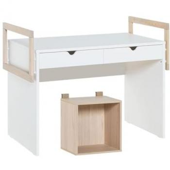 Escritorio Calicosy 2 Cajones y Caja Abierta - Acabado Roble y Blanco