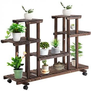 Outsunny Estantería para Plantas de 4 Niveles con Ruedas Soporte para Macetas para Interiores y Exteriores 123,5x33x80 cm Marrón