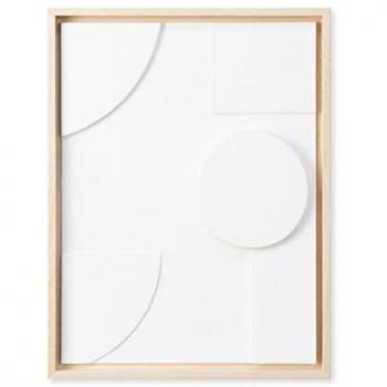 Cuadro 3D Texturizado Blanco Vertical con Marco de Madera Natural - 42x32x3 cm