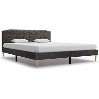 vidaXL Cama con Colchón Tela Gris Oscura 160x200cm Tapizada Mobiliario Casa Hogar Somier Diseño Discreto Elegante Estructura Robusta Duradera