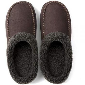 ULTRAIDEAS Men's Cozy Memory Foam Moccasin Suede Slippers with Fuzzy Plush Wool-Like Lining, Slip on Mules Clogs House Shoes, 6/7 UK, Coffee