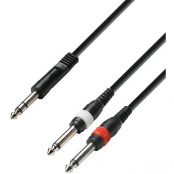 Adam Hall 3 Star Audio Cable 6.35mm Stereo to Dual 6.35mm Mono, 1m