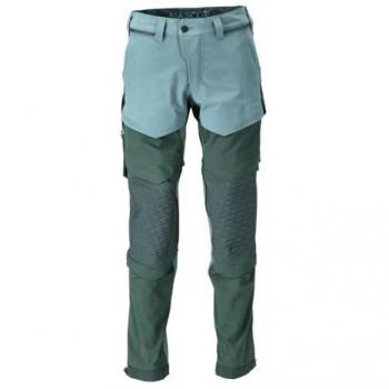 Pantalones de Trabajo Personalizados MASCOT 22279 con Pockets para Rodilleras, Verde Claro/Verde Bosque, Ligero y Repelente al Agua