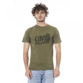 Cavalli Class Green Cotton T-Shirt - XL, Male, Print Logo, Short Sleeve