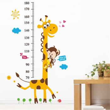 Tabla de medida pegatina de pared niños Carta de crecimiento etiqueta de la pared Medida Pegatinas de pared Dibujos Animados Búho, jirafa, León y mono Vinilo del árbol posters Desmontable para la guardería Decorativo Decoración