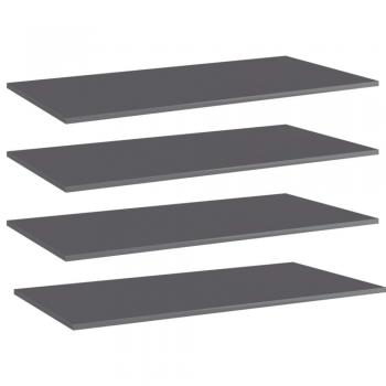High Gloss Grey Bookshelf Boards Set of 4, 100x50x1.5 cm Engineered Wood