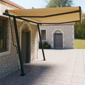Toldo automático retráctil con postes amarillos y blancos 4,5x3 m