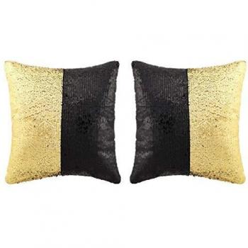 vidaXL 2X Cojines con Lentejuelas 45x45cm Negro/Dorado Decoración Casa Hogar