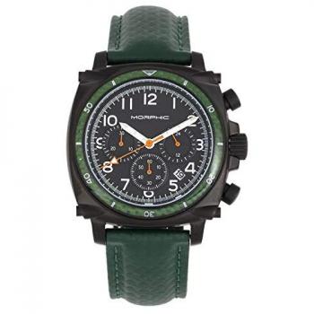 Morphic M83 Series Green Chronograph Leather-Band Watch with Date - Black/Green, One Size