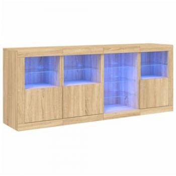 Aparador con luces LED roble Sonoma 164x37x67 cm Marrón