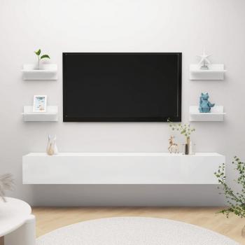 Estantes de pared 4 piezas blanco pulido 40x11,5x18 cm