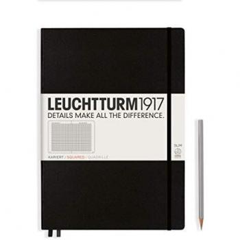 Leuchtturm1917 Master Slim - Cuaderno fino (A4, de puntos), diseño de cuadros, 121 paginas, Negro (Black
