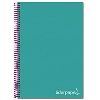 Cuaderno espiral liderpapel a4 micro jolly tapa forrada 140h 75 gr cuadro 5mm 5 bandas4 taladros color turquesa