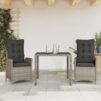 3 Piece Grey Poly Rattan Garden Dining Set with Cushions
