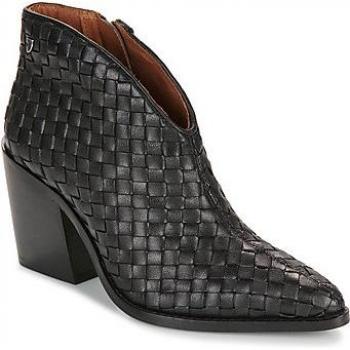 Botines de mujer Gioseppo de piel con trenzado artesanal y tacón en color negro